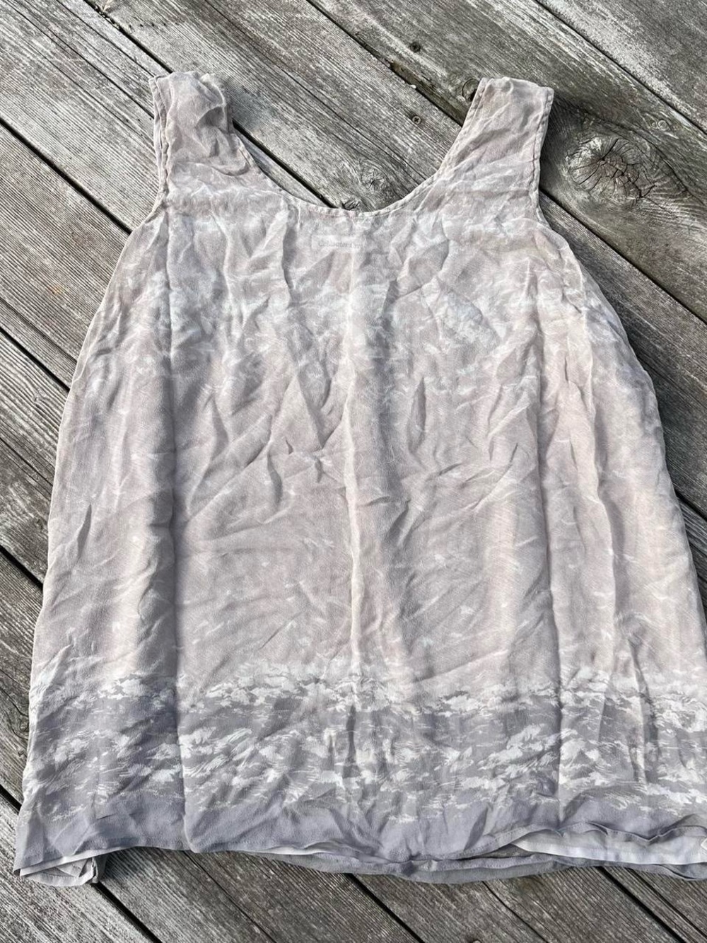 Coldwater Creek beige mountain print sheer overlay tank